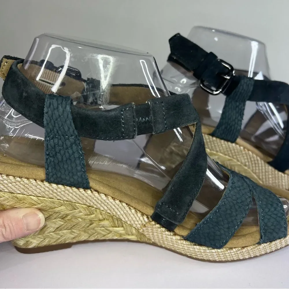 Gabor Leather/Suede Multi-Texture Snakeskin Blue Espadrille Wedges US 9 EU 40